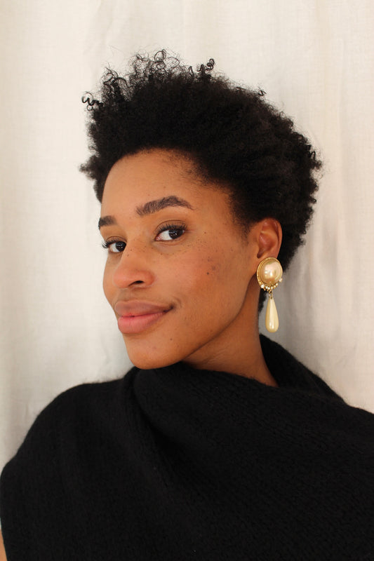 Statement Vintage Studded Gold Trim & Faux Pearl Drop Earrings