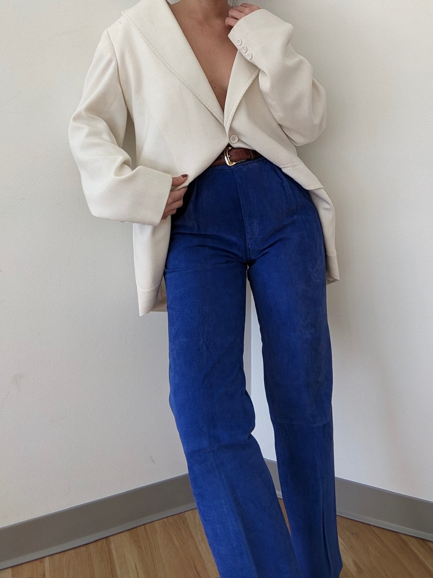 Bold Vintage Lapis Sueded Leather Trousers