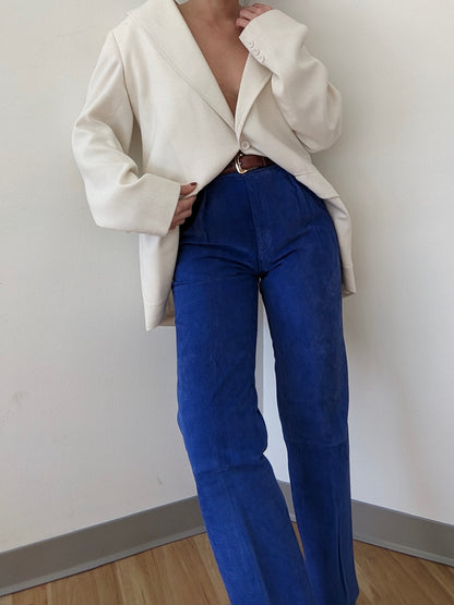 Bold Vintage Lapis Sueded Leather Trousers