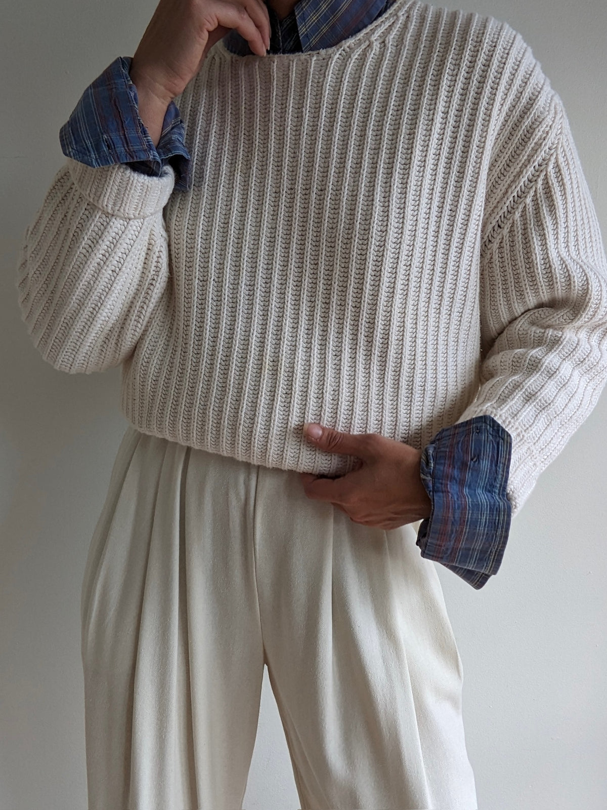 Vintage Cream Knitted Cotton Sweater