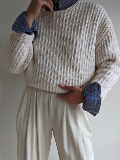 Vintage Cream Knitted Cotton Sweater