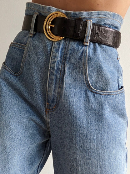 Vintage Caviar Embossed Leather Belt