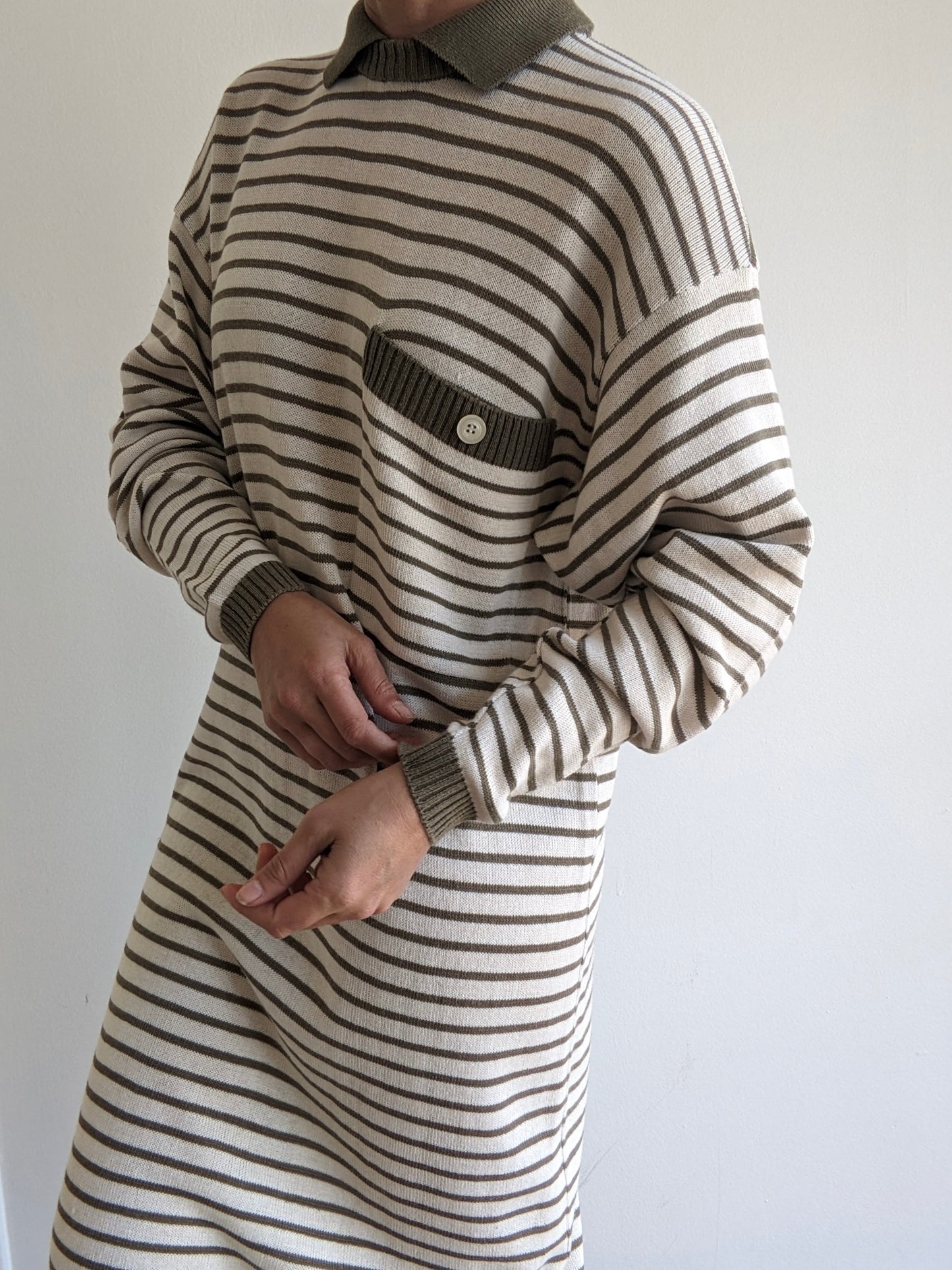 Vintage Olive Striped Knit Dress