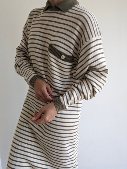 Vintage Olive Striped Knit Dress