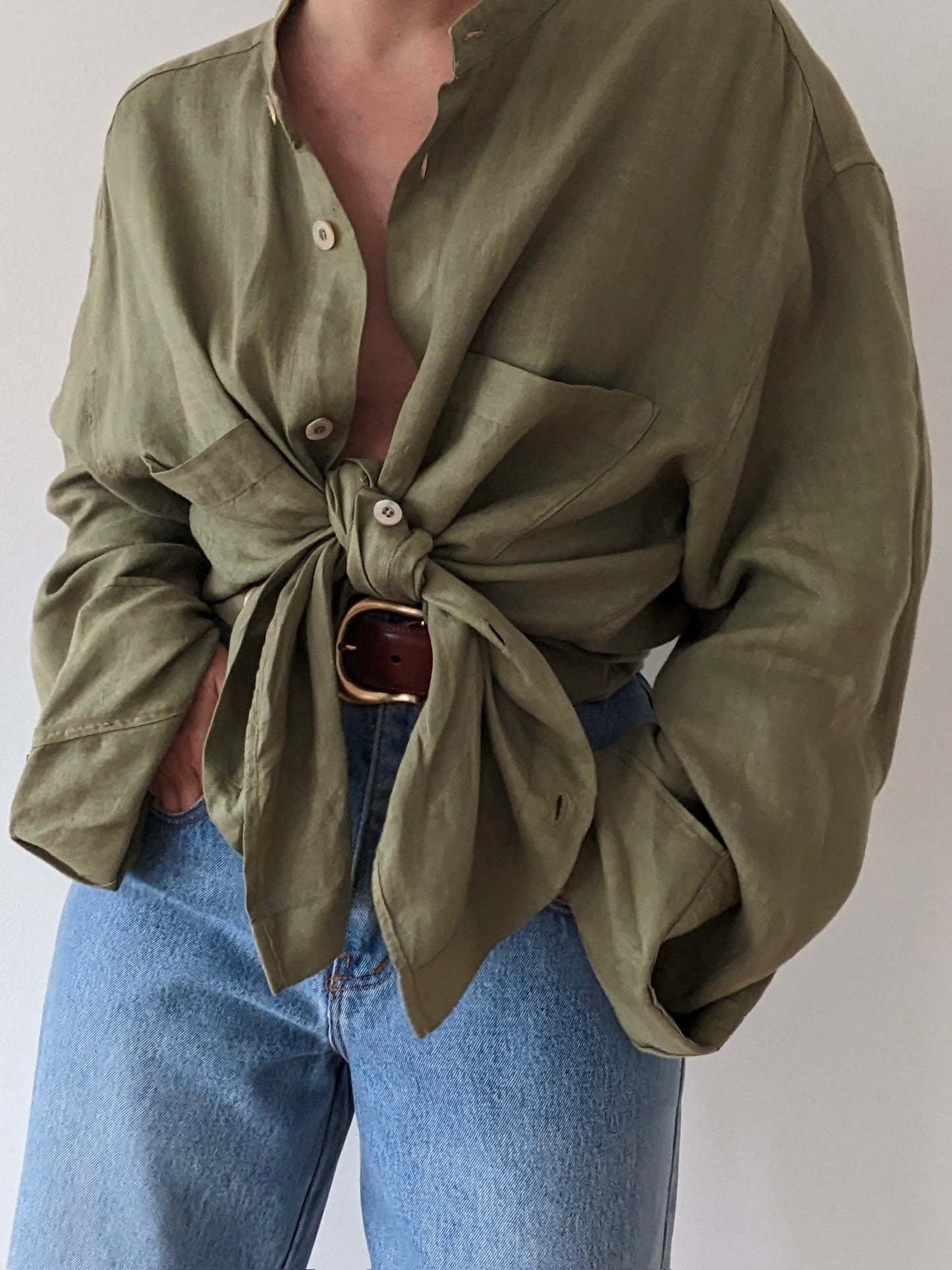 Vintage Zegna Olive Linen Button Down