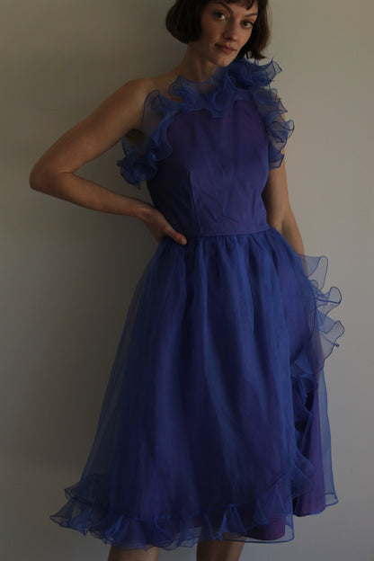 Gorgeous Vintage Bergdorf Goodman Sapphire Ruffled Dress