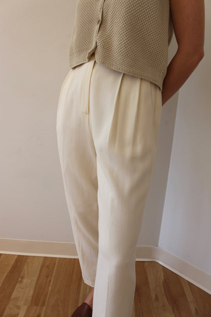 Classic Vintage Cream Pleated Wool Trousers