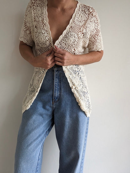 Beautiful Vintage Cream Hand-Crocheted Cardigan