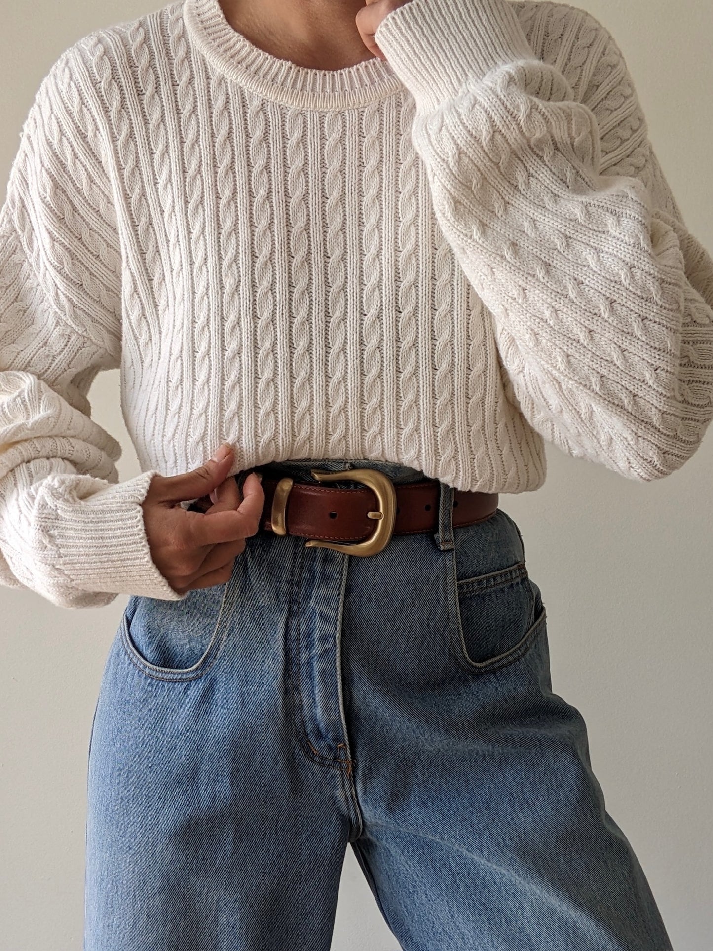 Classic Vintage Ivory Cable Knit Sweater