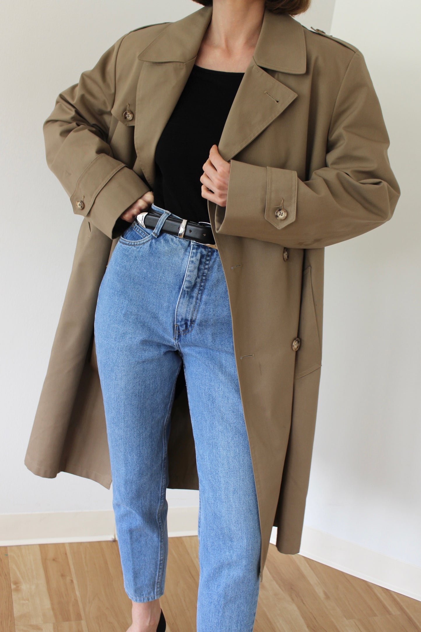 Vintage Belted Khaki Twill Trench Coat
