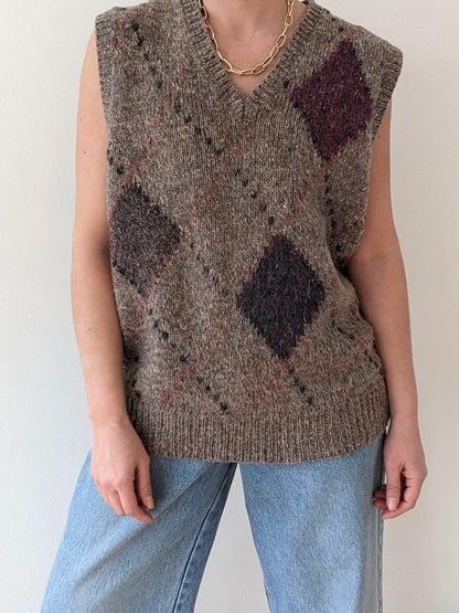 Vintage Knitted Wool Argyle Vest