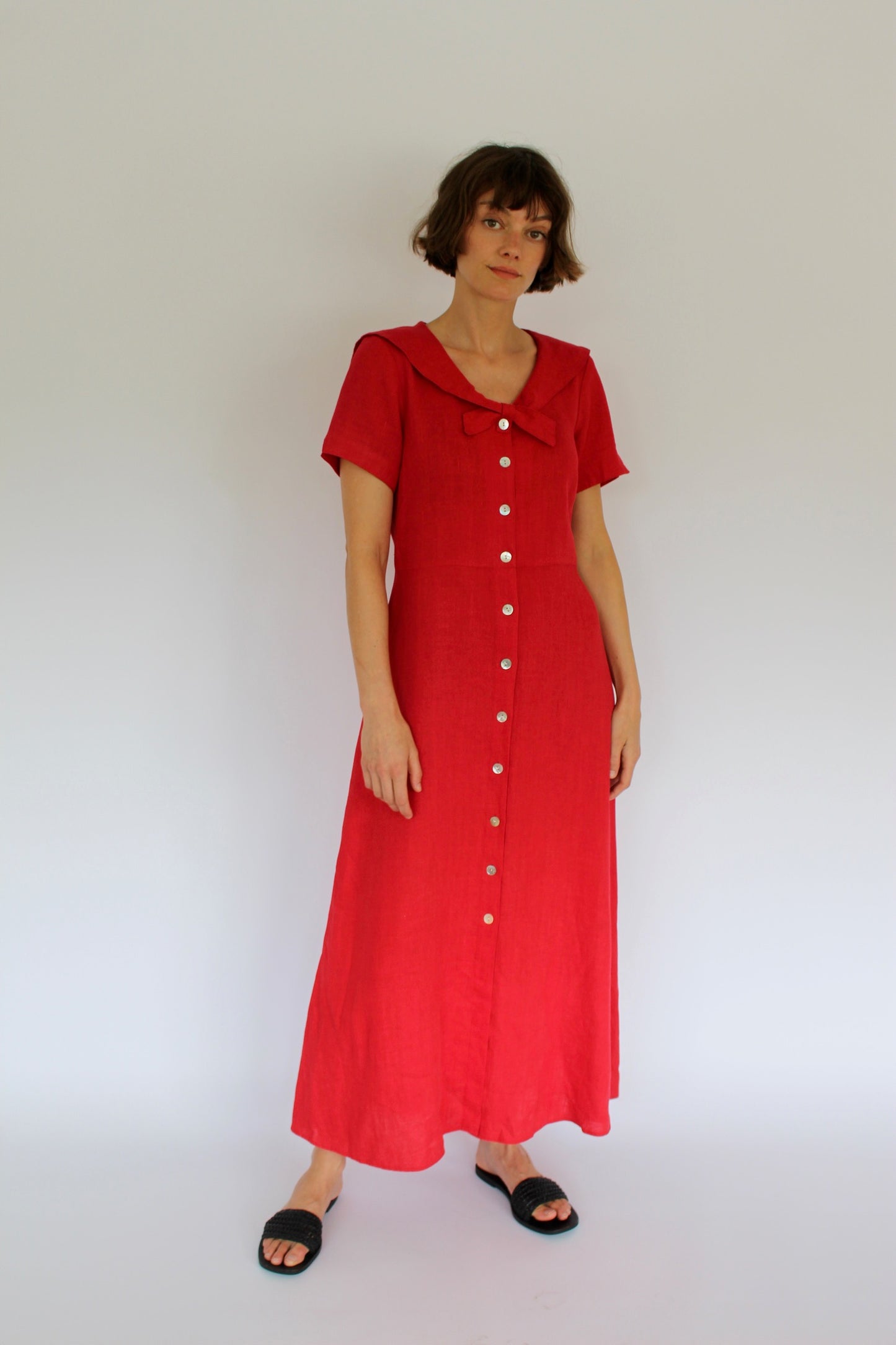 Vintage Cherry Red Linen Sailor Dress