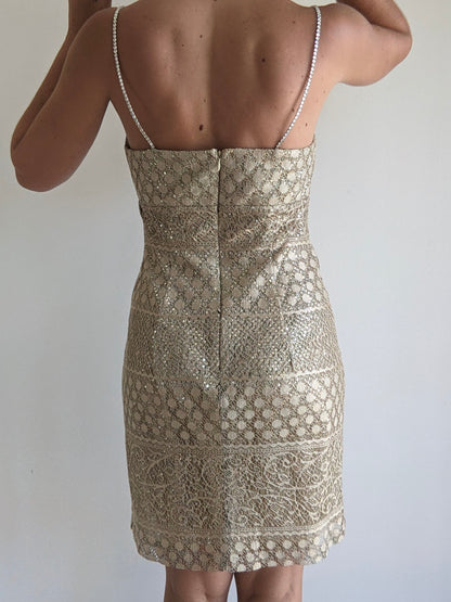 Stunning Vintage Sequined Lace Slip Dress