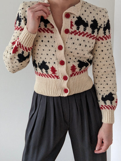 Incredible Vintage Petite Hand Knit Wool Graphic Cardigan