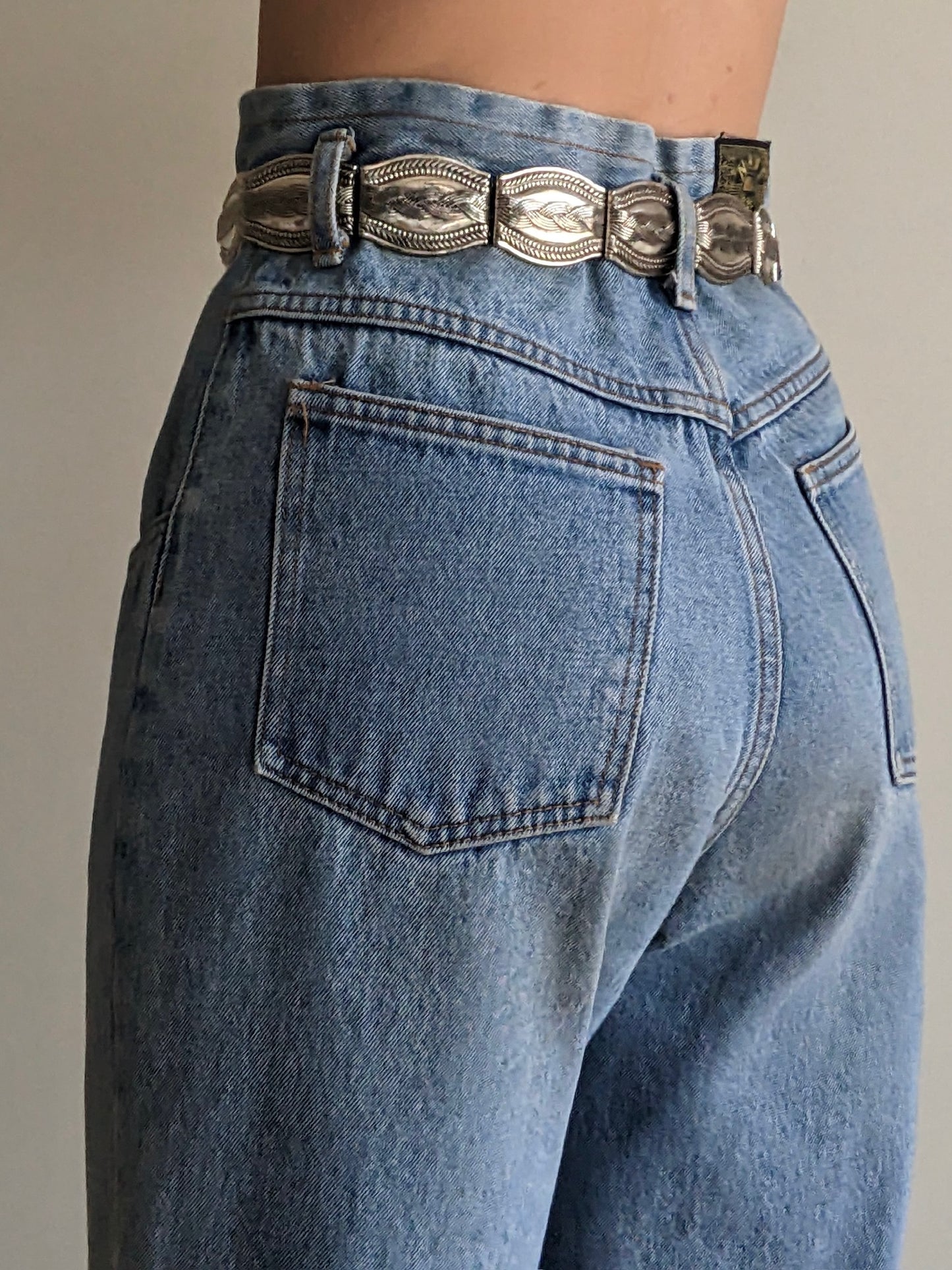 Vintage Silver Hardware & Black Leather Belt