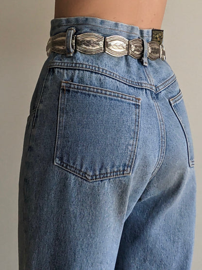 Vintage Silver Hardware & Black Leather Belt