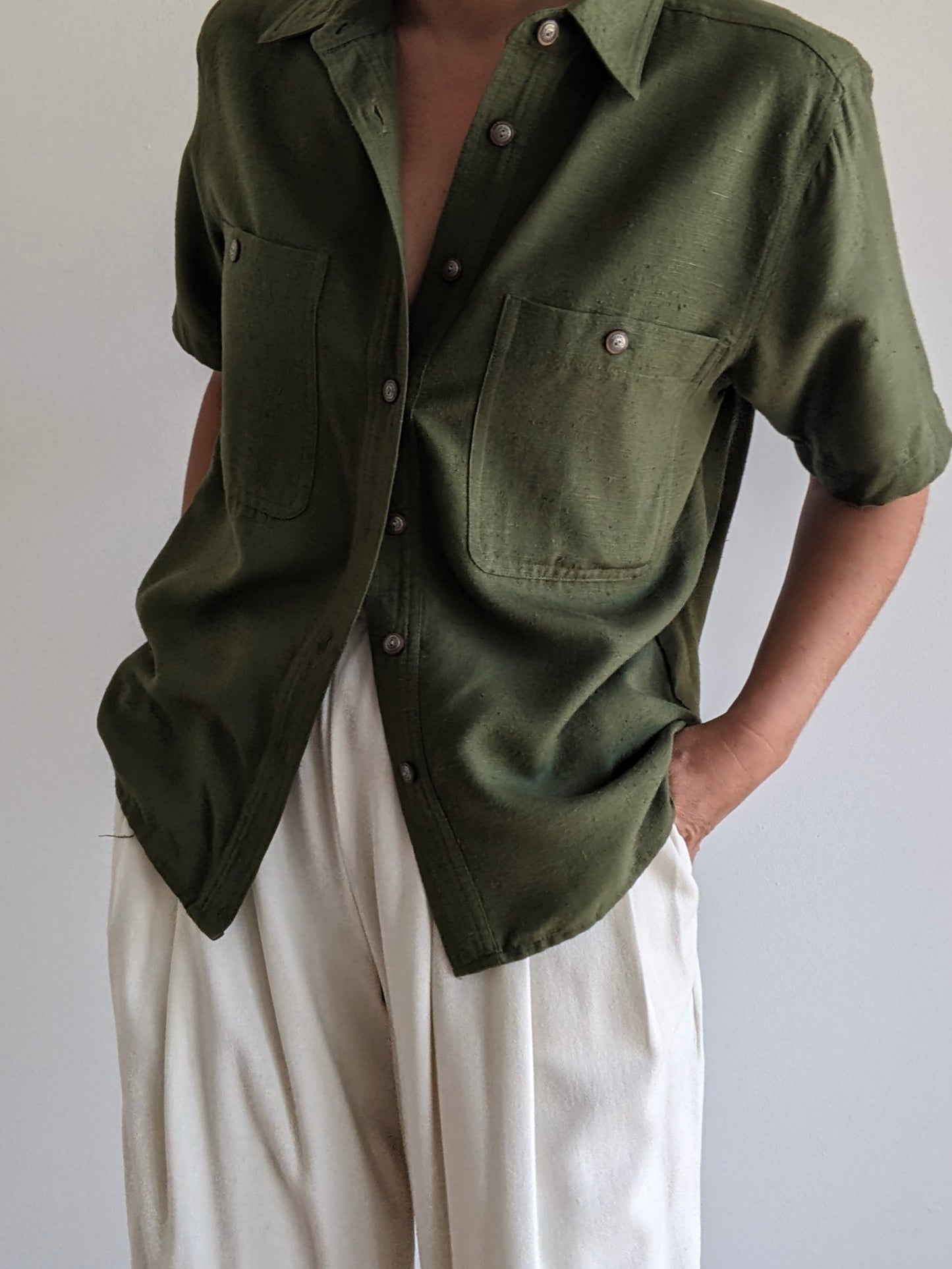 Vintage Moss Woven Silk Shirt