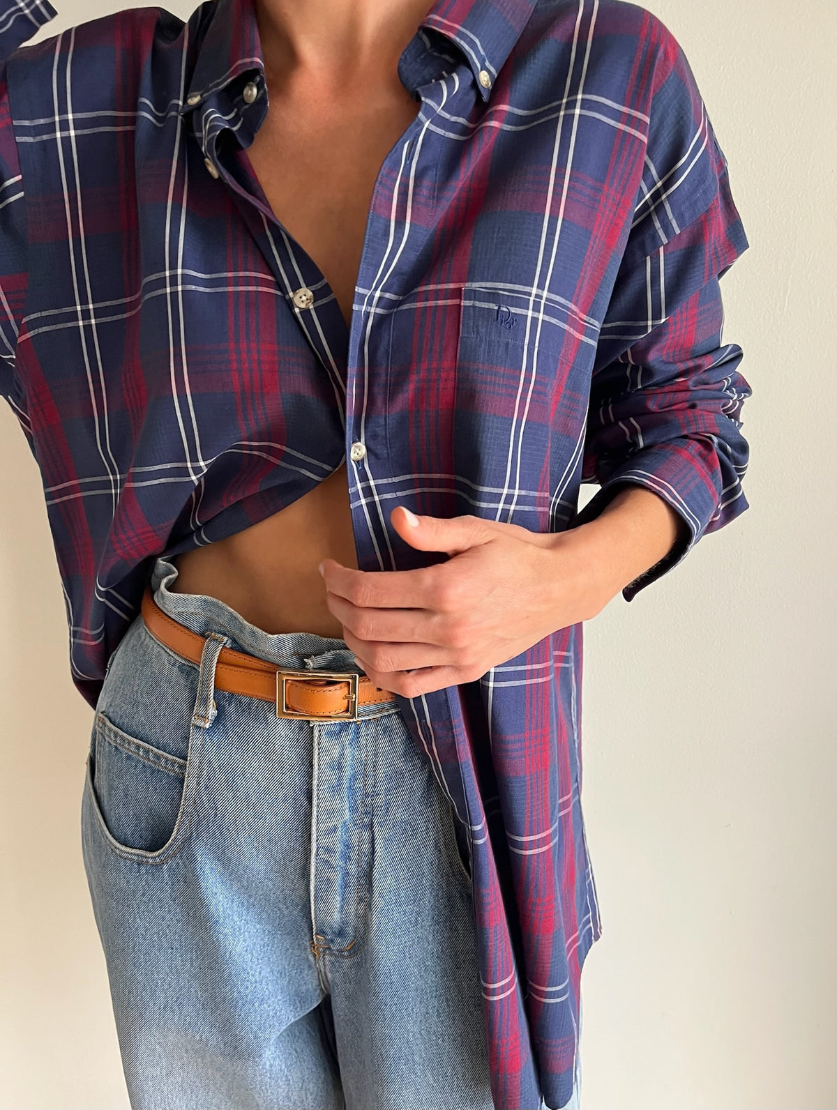 Vintage Embroidered Christian Dior Plaid Shirt
