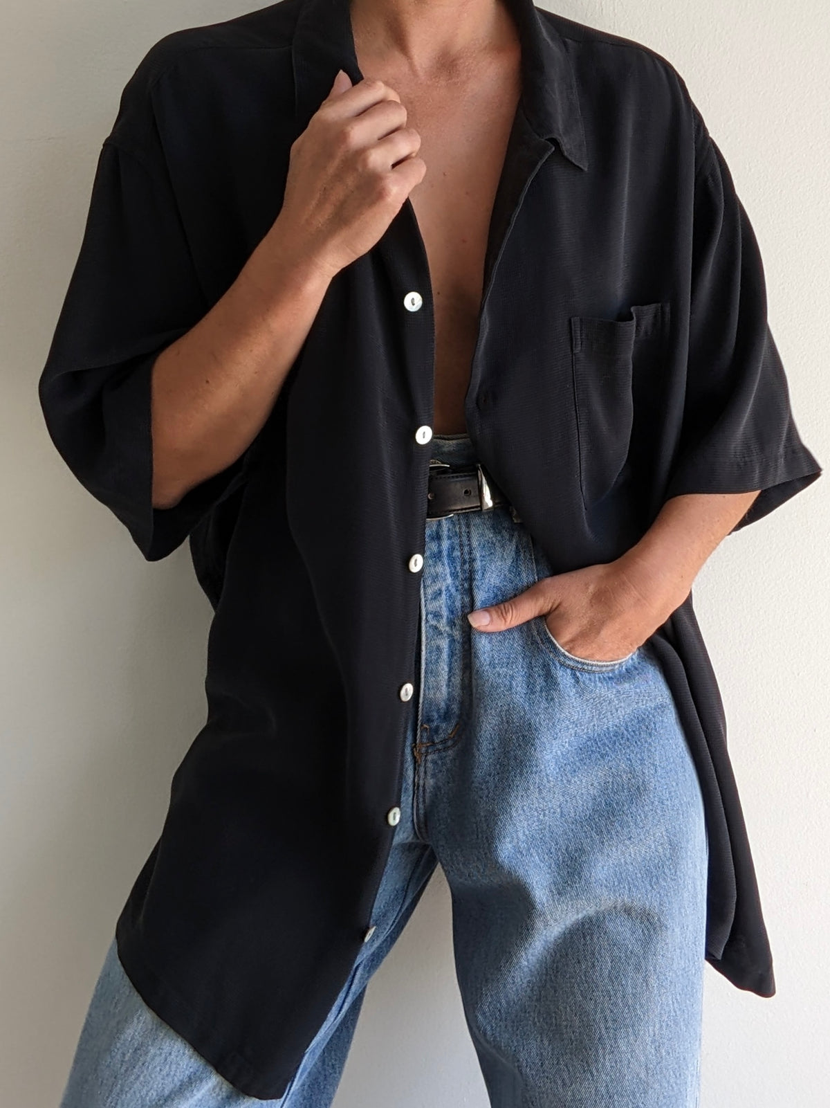 Vintage Ink Waffled Silk Button Down
