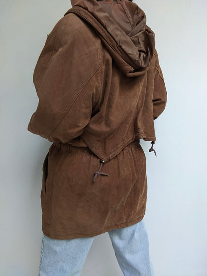 Vintage Tobacco Padded Leather Coat