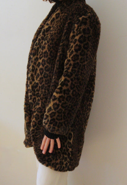 Bold Vintage Cheetah Faux Fur Open Coat
