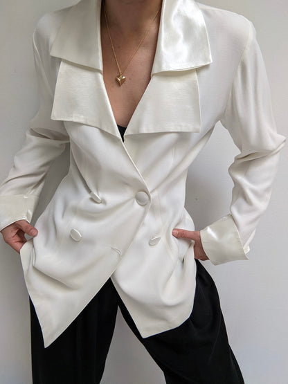 Elegant Vintage Pearl Double Breasted Blouse