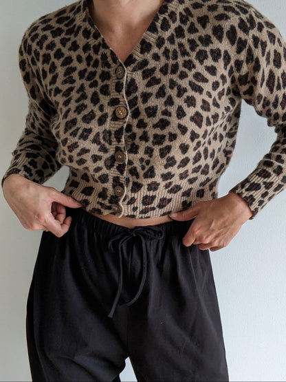Vintage Cropped Leopard Angora Cardigan