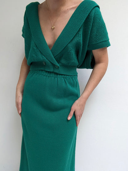 Vintage Emerald Knit Vest & Skirt Set