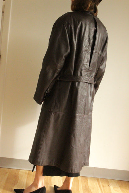 Rare Vintage Espresso Belted Leather Coat