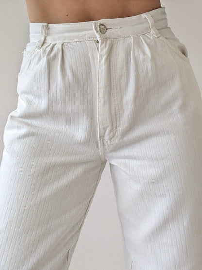 Vintage White Ribbed Denim