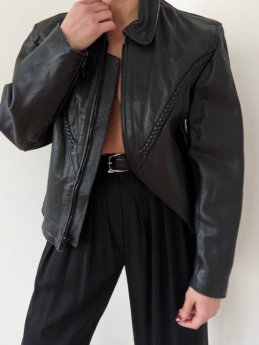 Incredible Vintage Braided Leather Moto Jacket