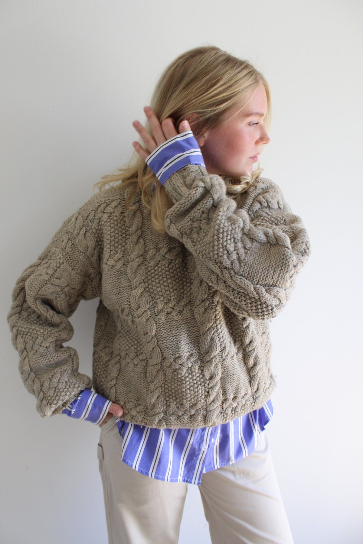 Lovely Vintage Taupe Hand-Knit Wool Sweater