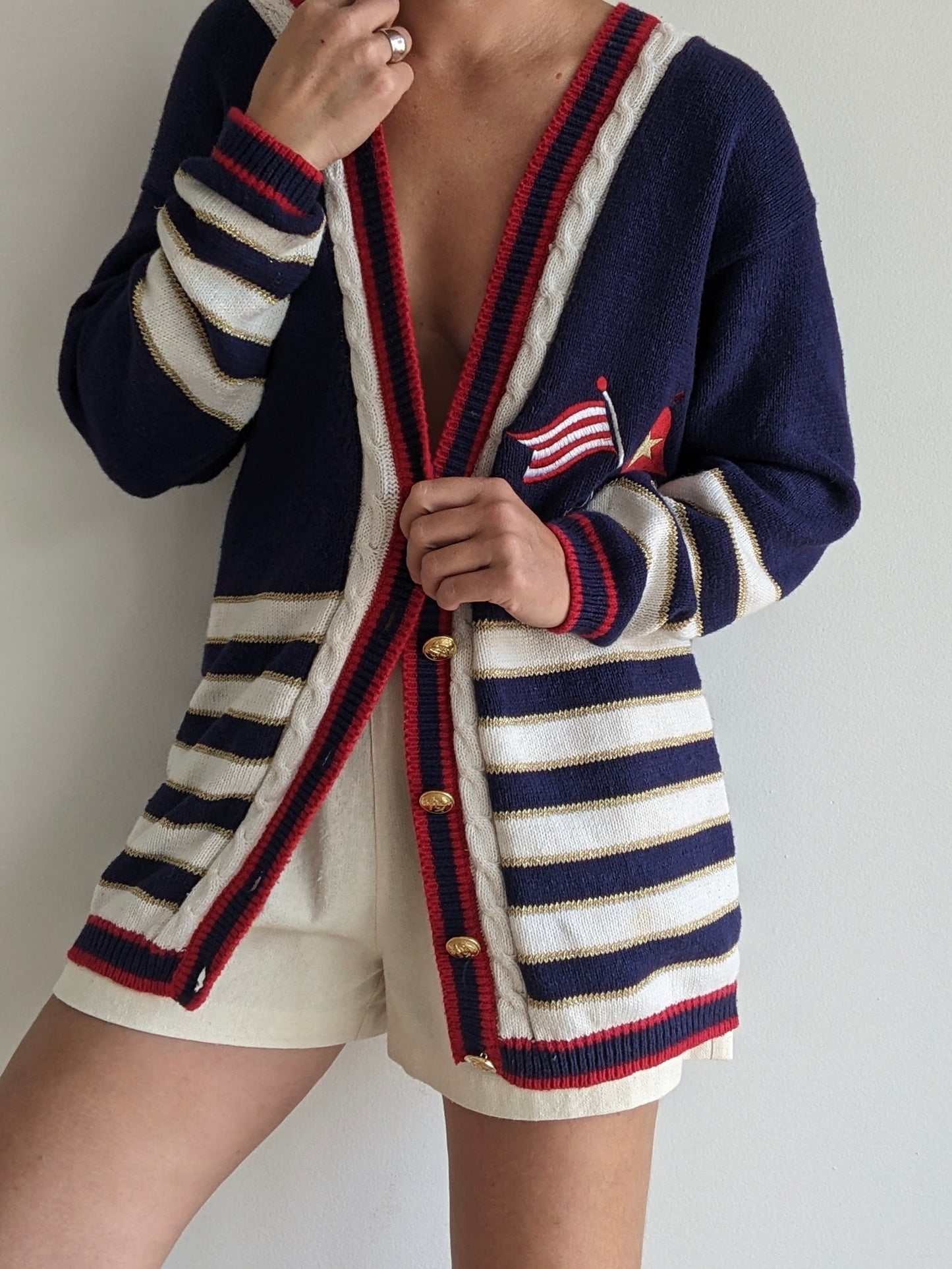Vintage Nautical Striped Cardigan
