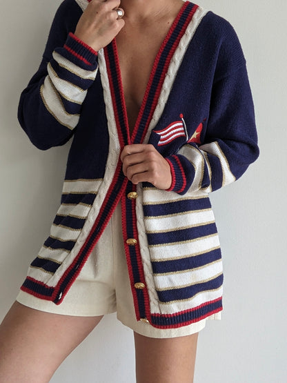 Vintage Nautical Striped Cardigan