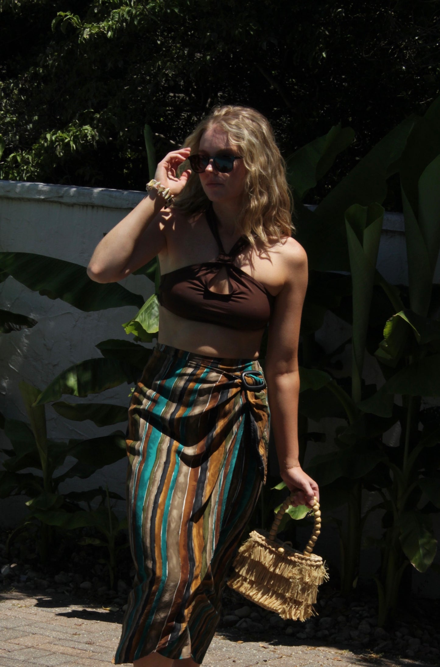 Vintage Striped Silk Wrap Skirt