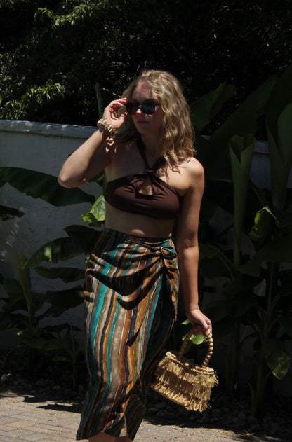 Vintage Striped Silk Wrap Skirt