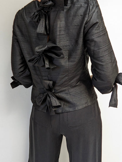 Beautiful Vintage Ink Brushed Silk Tie Blouse