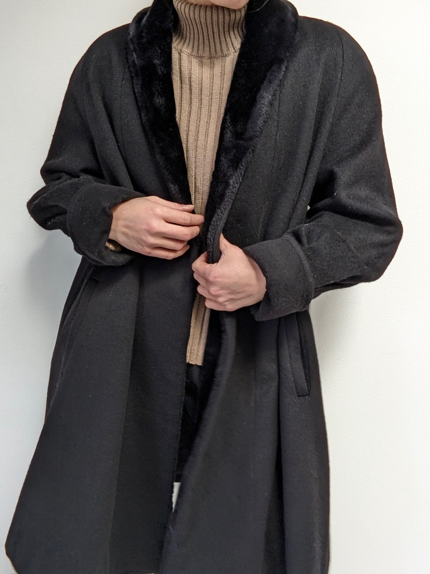 Vintage Onyx Wool & Faux Fur Coat