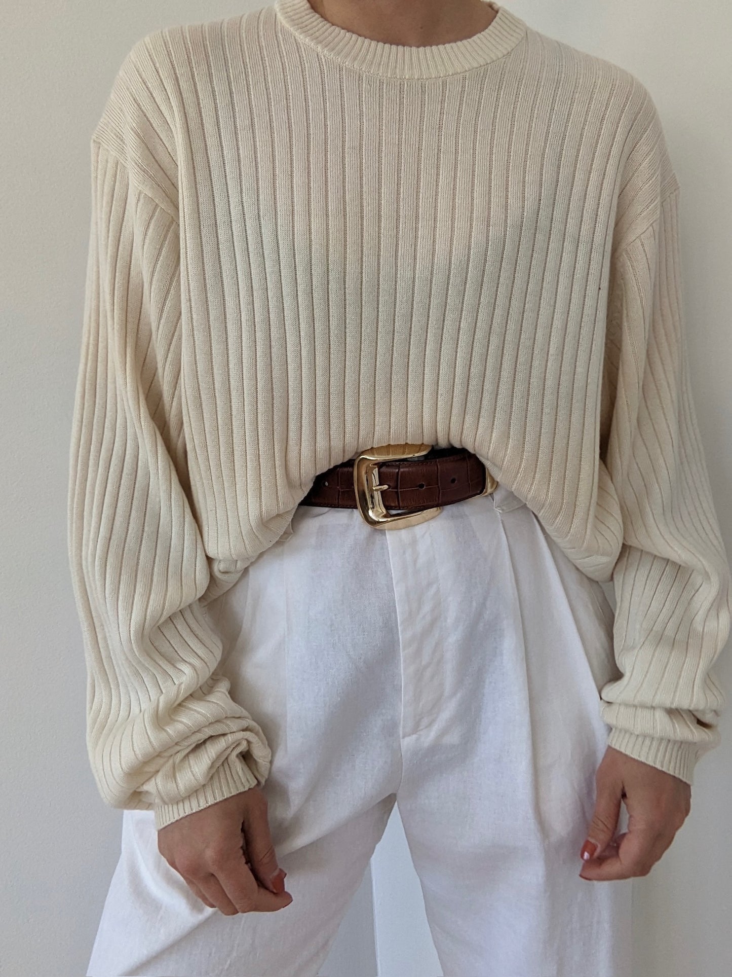 Vintage Cream Silk & Cashmere Ribbed Pullover
