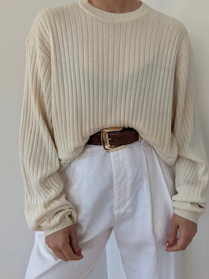 Vintage Cream Silk & Cashmere Ribbed Pullover