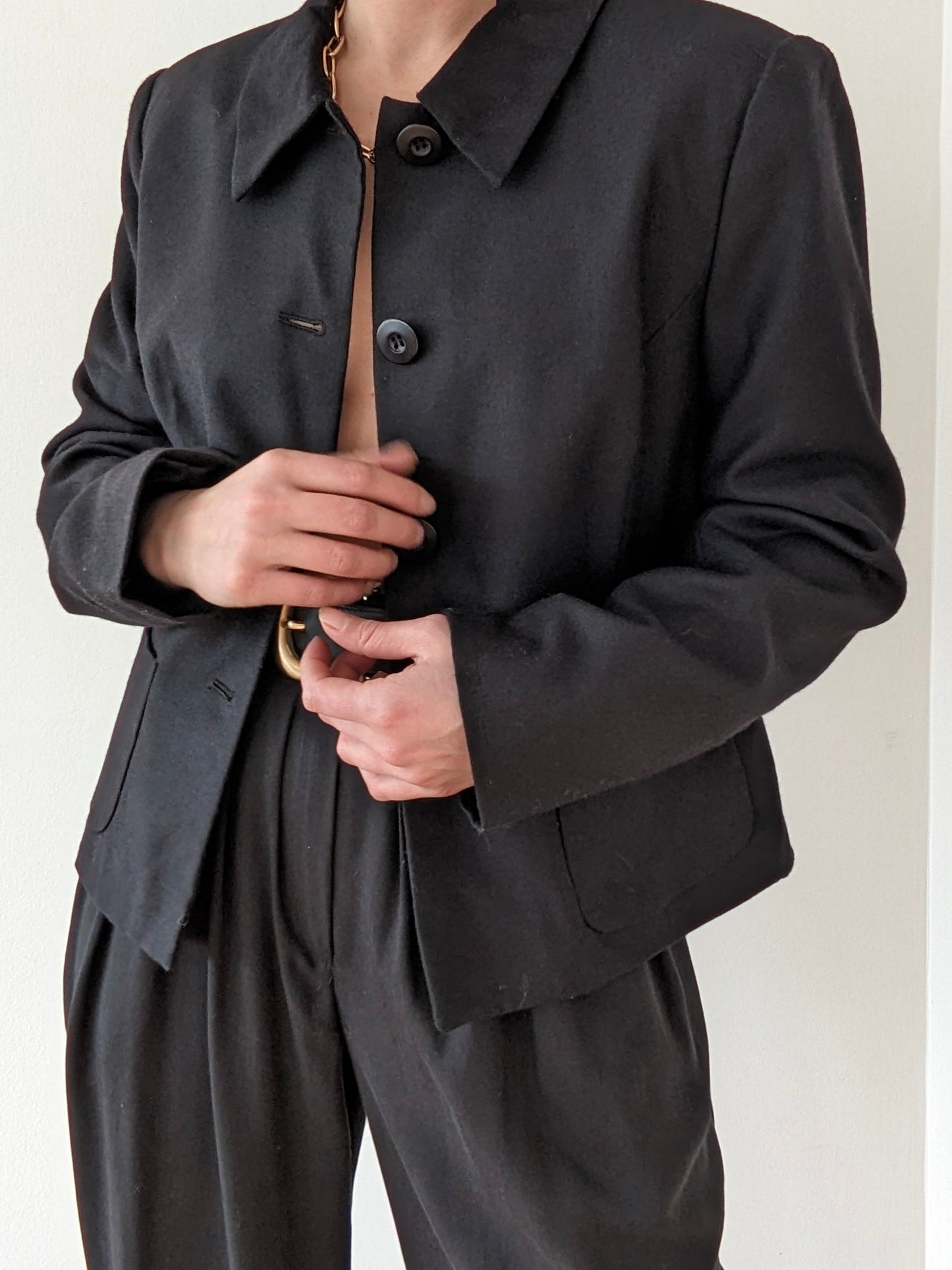 Vintage Ink Black Wool Twill Crop Jacket