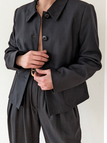 Vintage Ink Black Wool Twill Crop Jacket