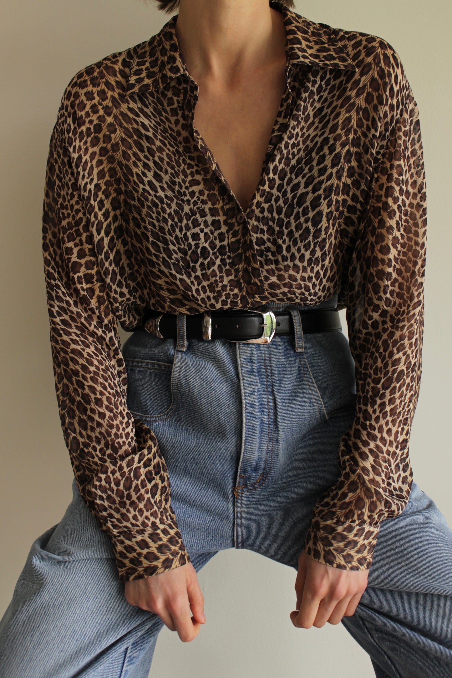 Vintage Sheer Animal Print Silk Blouse