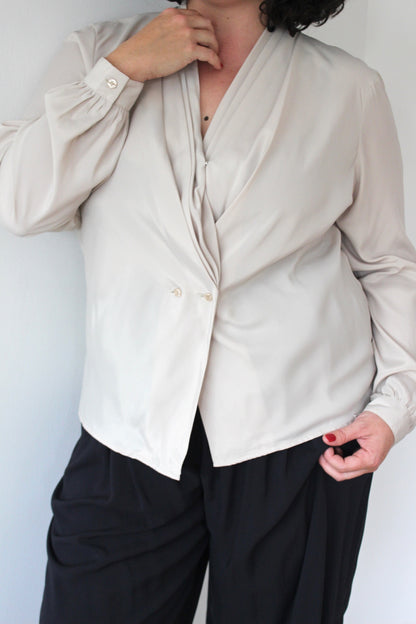 Vintage Low-V Pleated Blouse