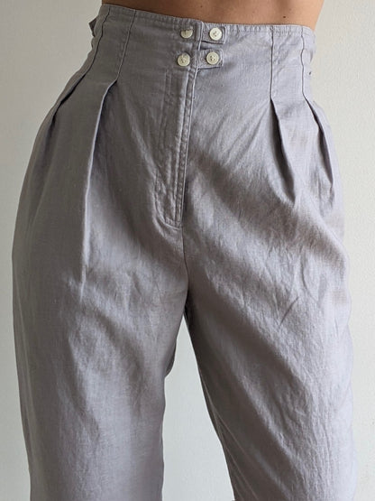Vintage Stone Pleated Linen Trousers