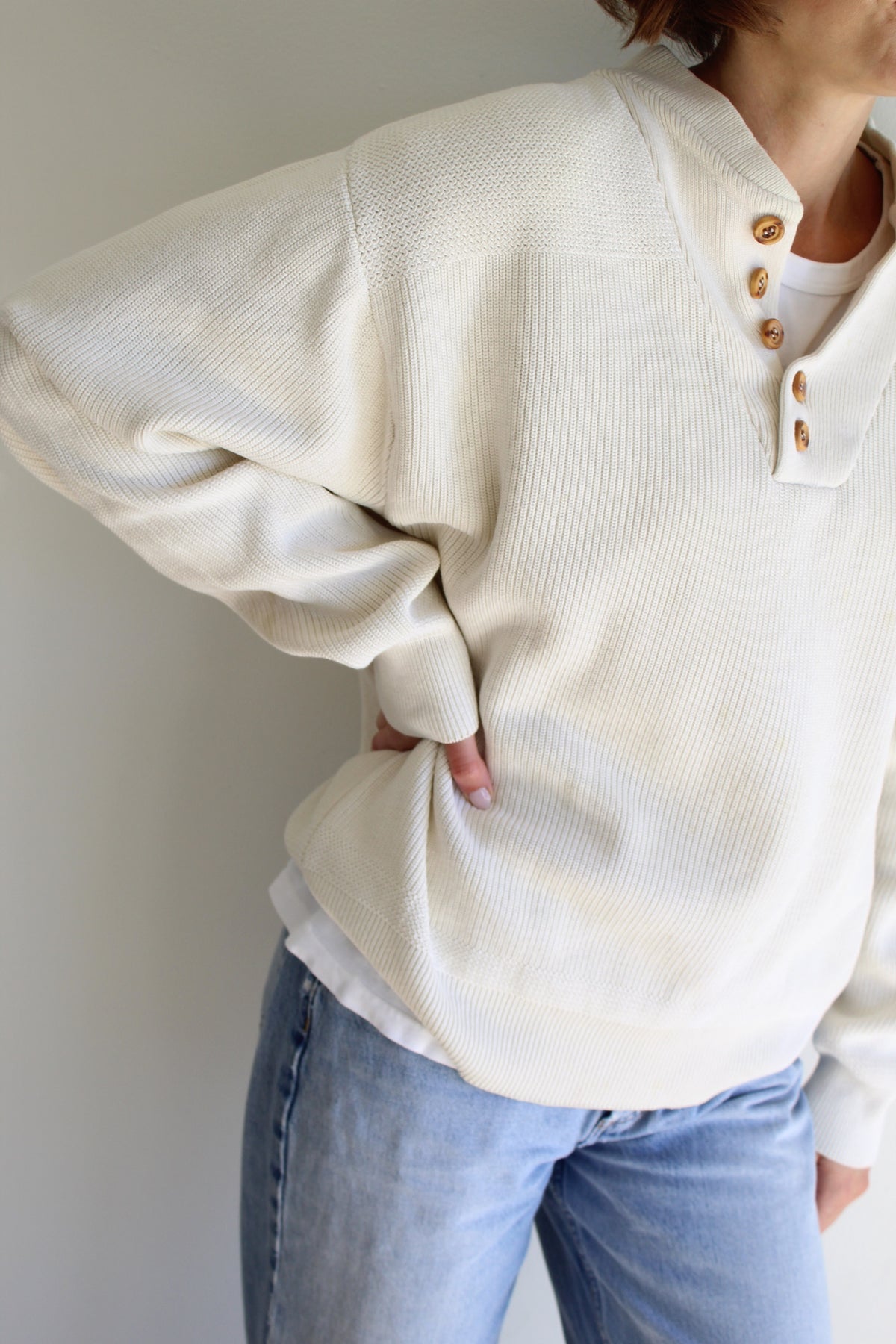Favorite Vintage Cream Ribbed Cotton Henley