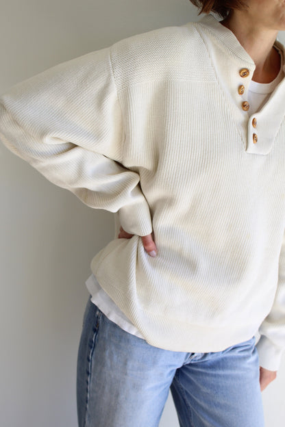Favorite Vintage Cream Ribbed Cotton Henley