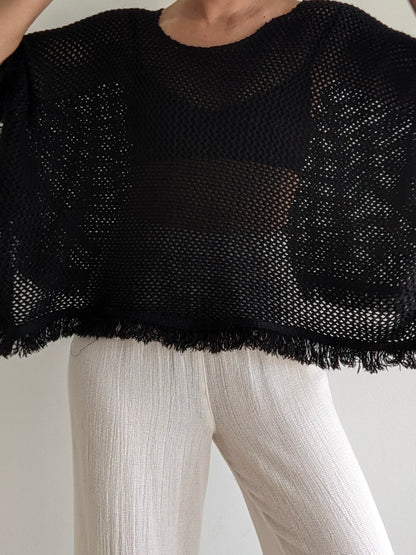 Vintage Onyx Woven Fringe Poncho