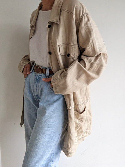 Vintage Sand Silk & Linen Chore Coat