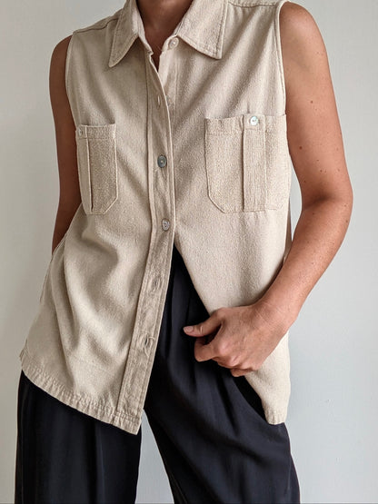 Vintage Sand Raw Silk Sleeveless Top